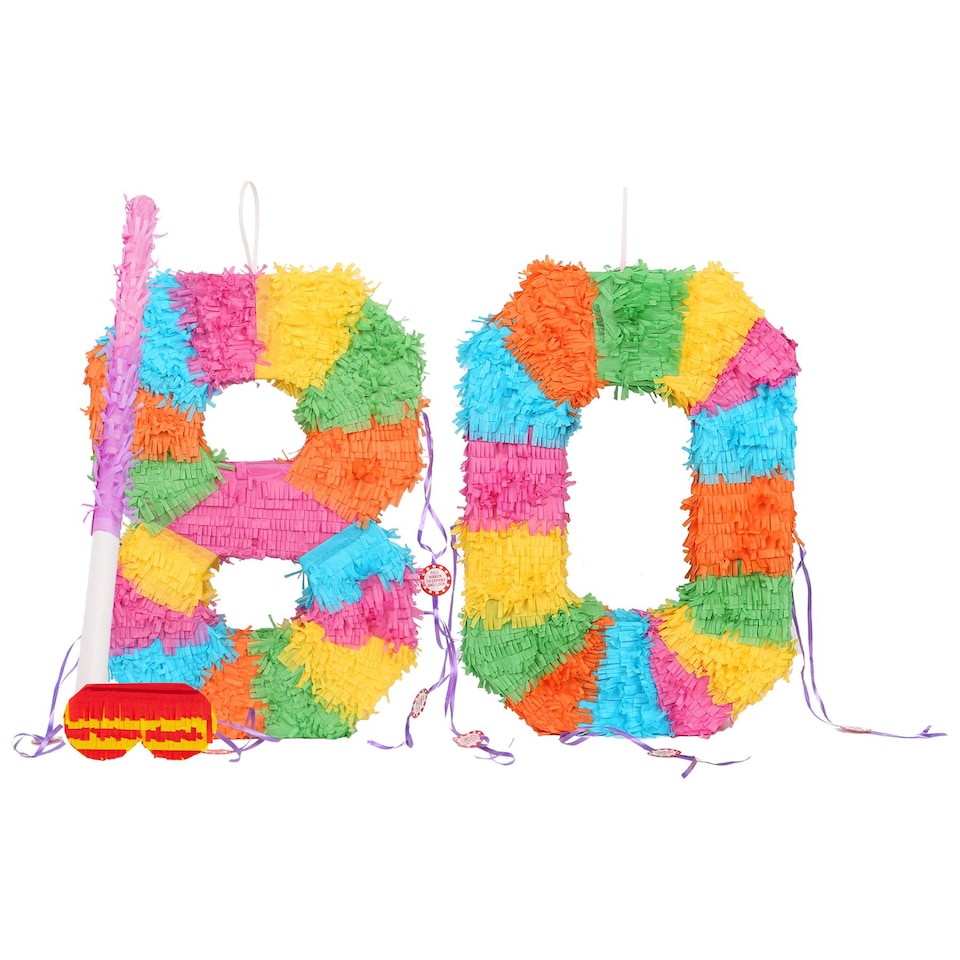 image 1 of Fax Potato 80th Birthday Pinata Set with Stick & Blindfold - Pink Stick