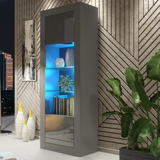 Display Cabinet Bookcase Sideboard Storage Cabinet Cupboard Grey High Gloss LED 170cm