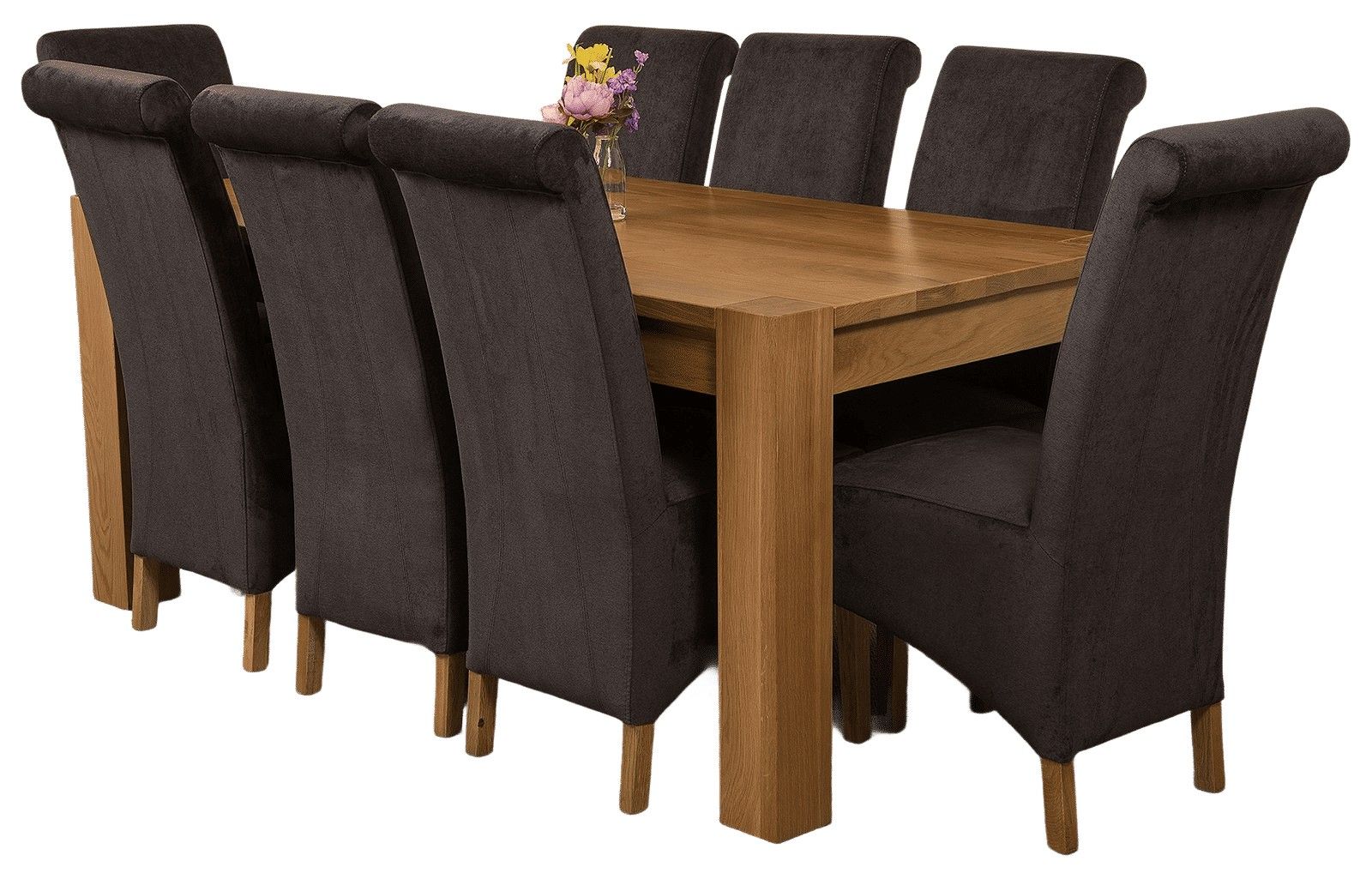 Thats Furniture Kuba 180 x 90 cm Chunky Oak Dining Table and 8 Chairs Dining Set with Montana Fabric Chairs - Black, Black