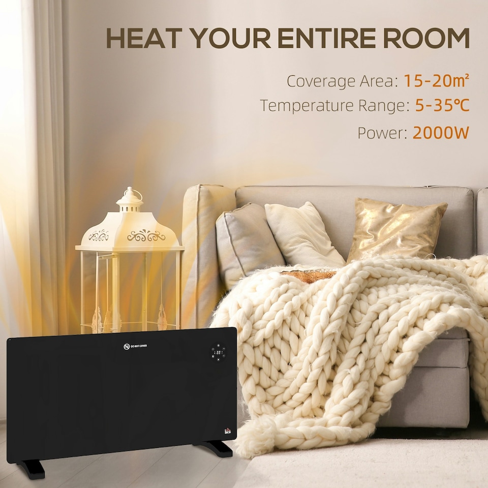 image 1 of 2000W Electric Convector Heater, Quiet Space Heater with LED Display, Black