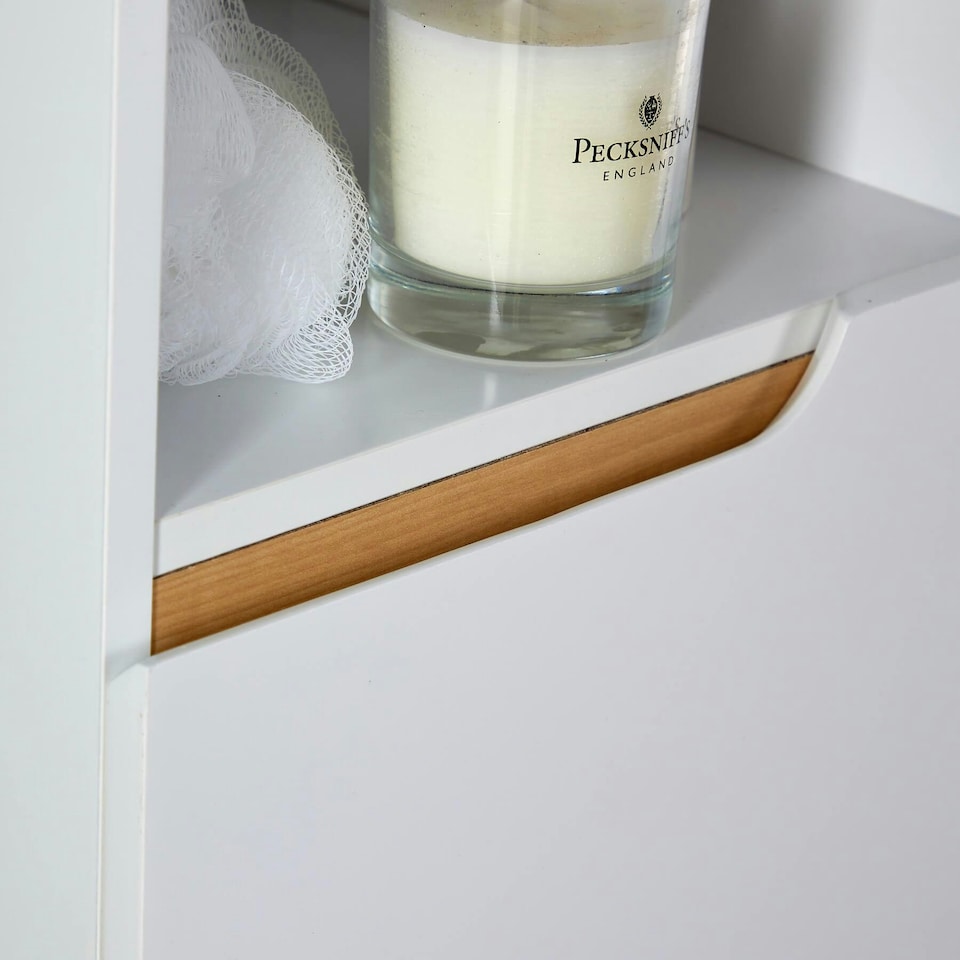 image 1 of Bathroom Floor Cabinet White 3 Storage Shelves Vanity Organiser Furniture