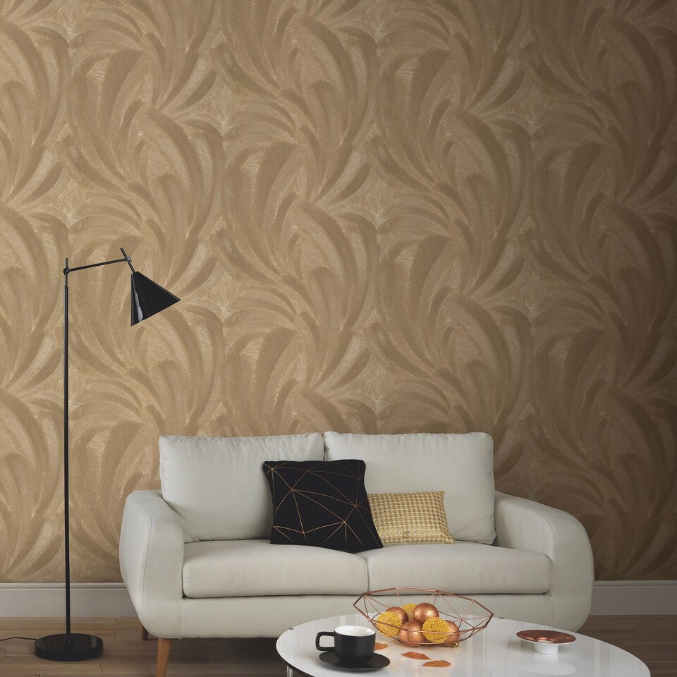 image 1 of Textured Fern Wallpaper in Gold | Gold | Gold | 53cm x 10m
