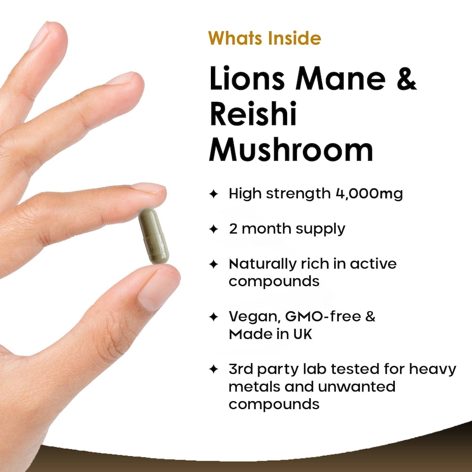 image 1 of Lions Mane and Reishi Mushroom Capsules - Mood & Anxiety Support - Vegan 120 Capsules