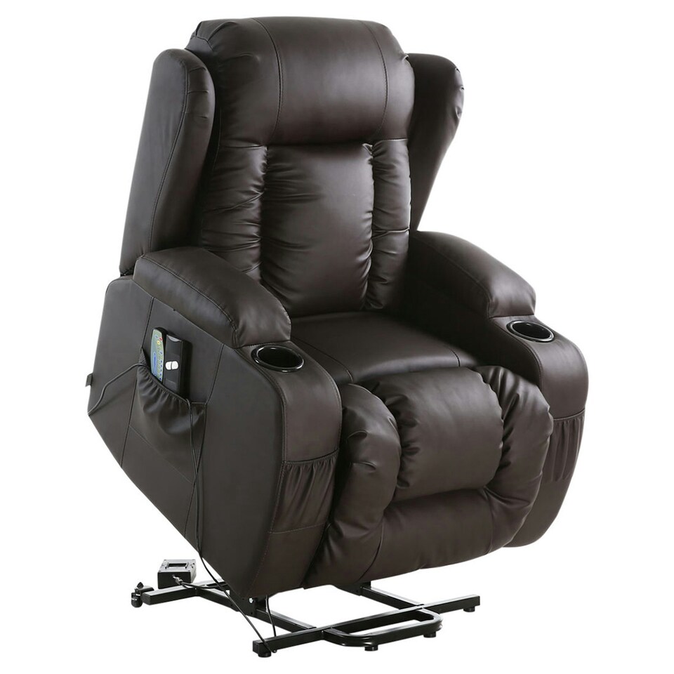 image 1 of Caesar Single Motor Rise Recliner Bonded Leather Heat & Massage Chair (Brown)