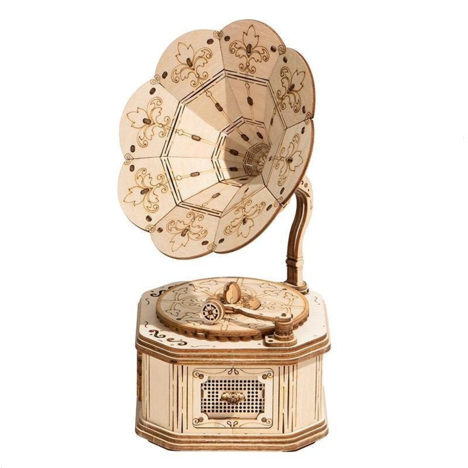image 1 of Rolife 3D Wooden Puzzle Bi-Plane Gramophone