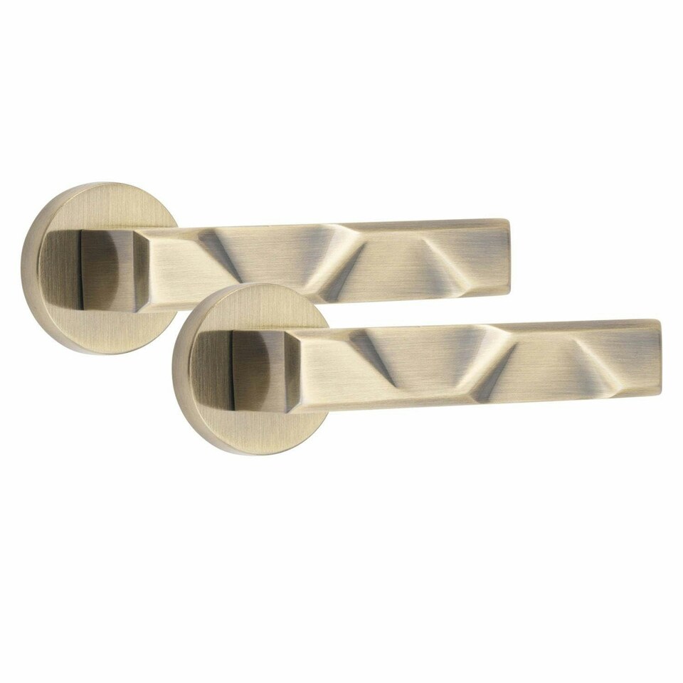image 1 of Golden Grace 4 Pairs Modern Nova Design Premium Door Handles on Round Rose in Antique Brass Finish Bronze