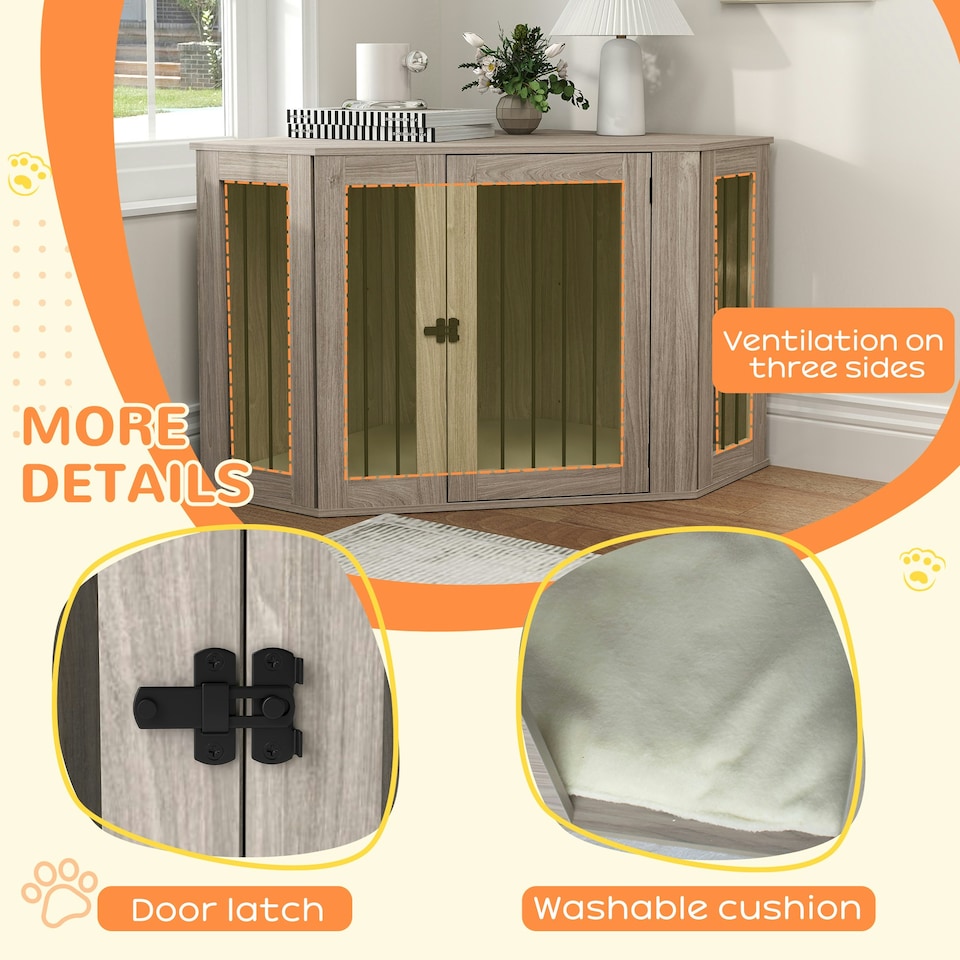 image 1 of PawHut Dog Crate Furniture for Large Dogs w/ Cushion, Door - Walnut Brown