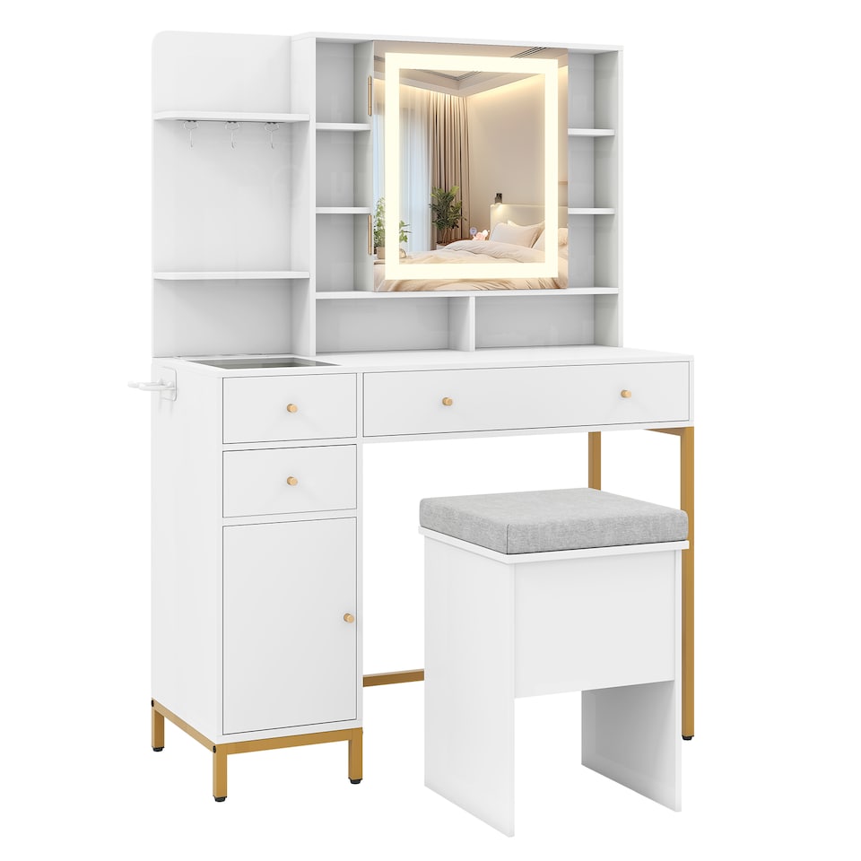 image 1 of COSTWAY Makeup Vanity Desk Dressing Table & Stool Set White