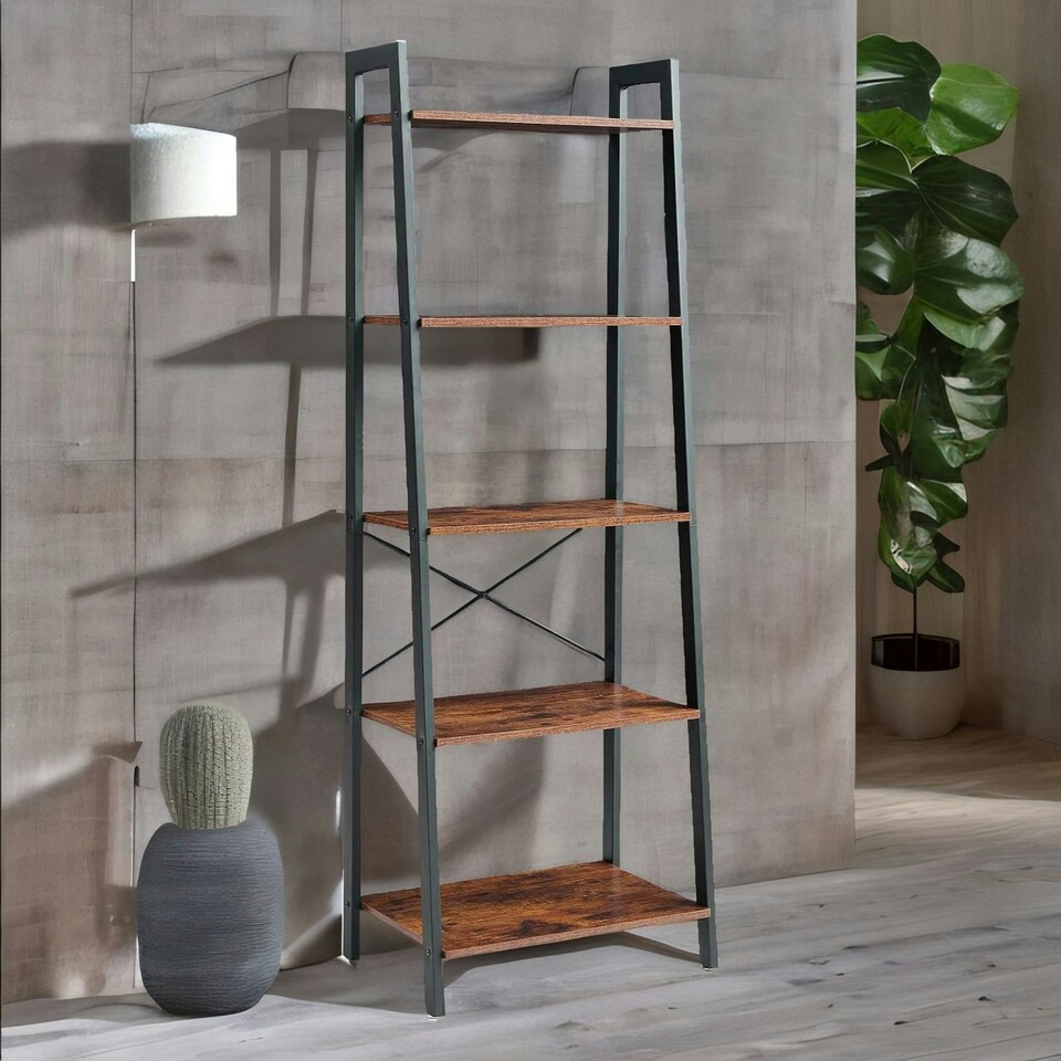 image 1 of 5 Tier Free Standing Bookcase Shelf Brown Brown | One Size
