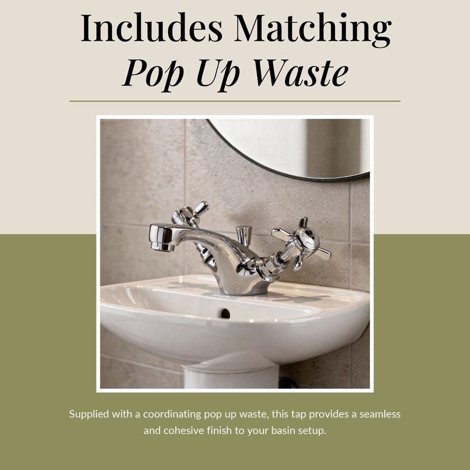 image 1 of Balterley Kingsley Traditional Crosshead Mono Basin Tap & Pop Up Waste