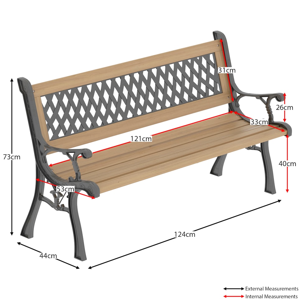 image 1 of Garden Vida 3 Seater Garden Bench Outdoor Patio Seating, Cross Style