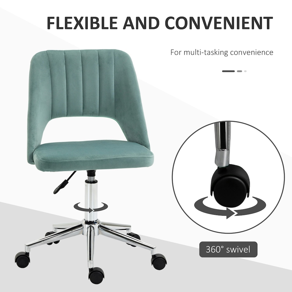 image 1 of Vinsetto Mid-Back Swivel Home Office Chair Scallop Computer Desk Chair Green