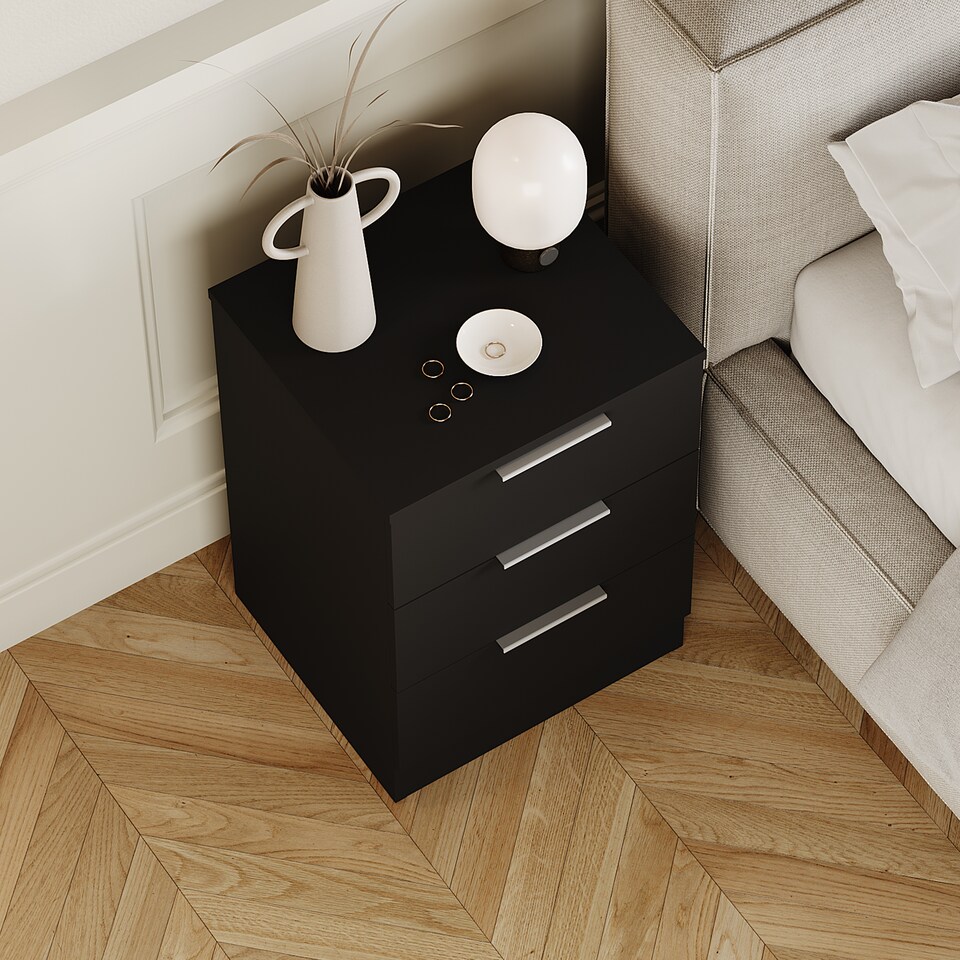 image 1 of Vida Designs Trega 3 Drawer Bedside Chest Bedroom Storage Unit, (H) 50cm x (W) 39cm x (D) 28cm, Black