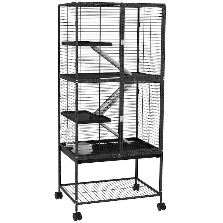 Pawhut Ferret Cage 136Cm Rolling Small Animal Cage W/ 3 Doors, Storage Shelf