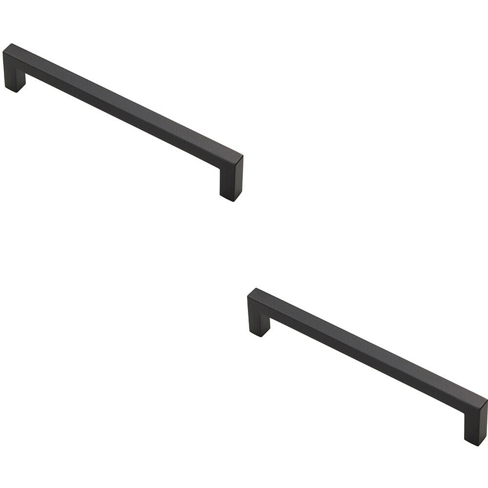 Loops 2x Square Block Pull Handle 170 x 10mm 160mm Fixing Centres Matt Black