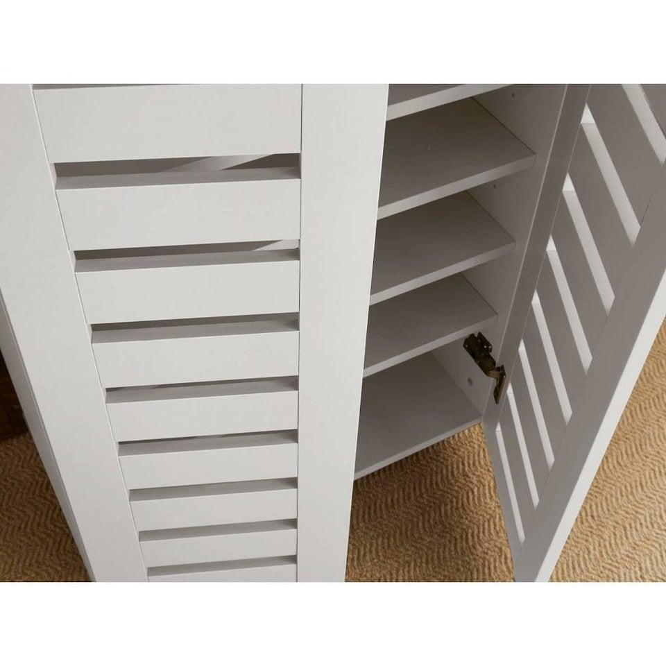 image 1 of Oslo 2 Door Wooden Shoe Storage Cabinet Rack Stand Cupboard Slatted Doors | White