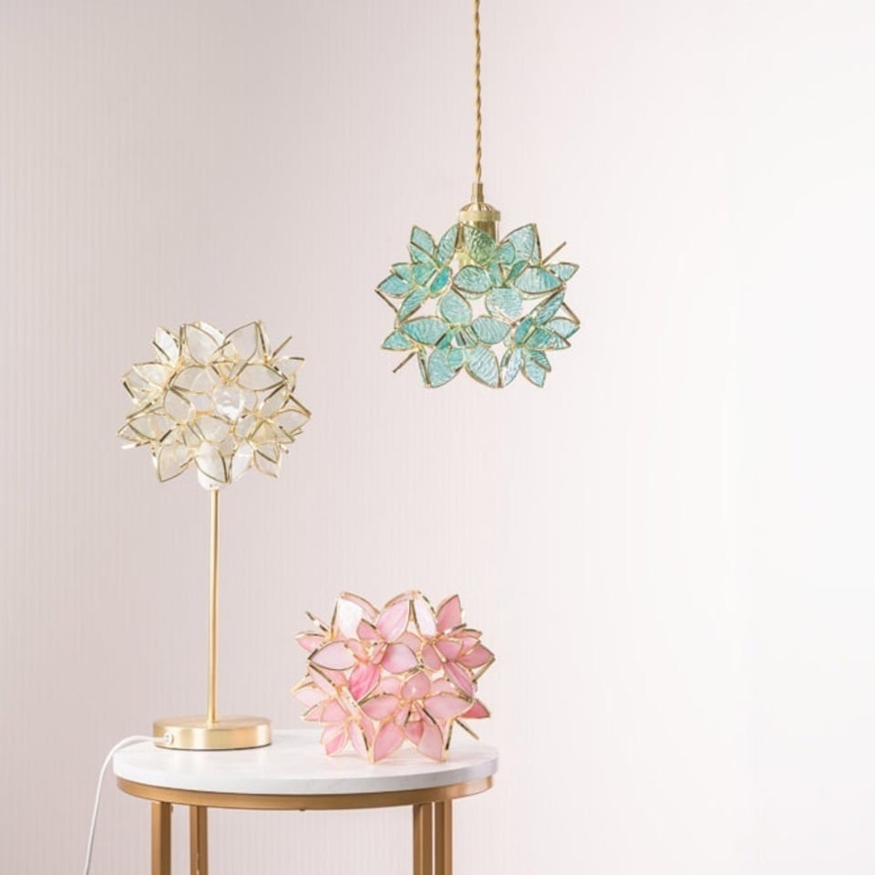 image 1 of ValueLights Reine Easy Fit Glass Flower Pendant Ceiling Light Shade / Table Lampshade - Aqua - Bulb Included