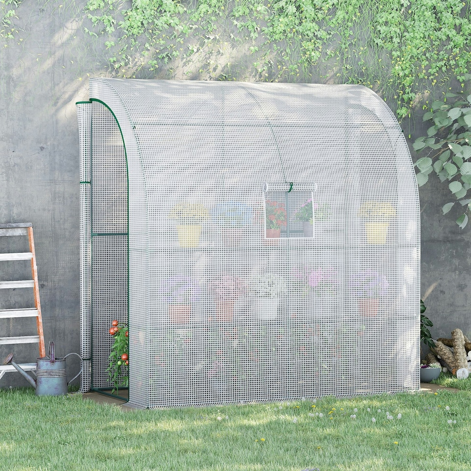 image 1 of Outsunny Walk-In Lean to Wall Greenhouse w/Window&Door White