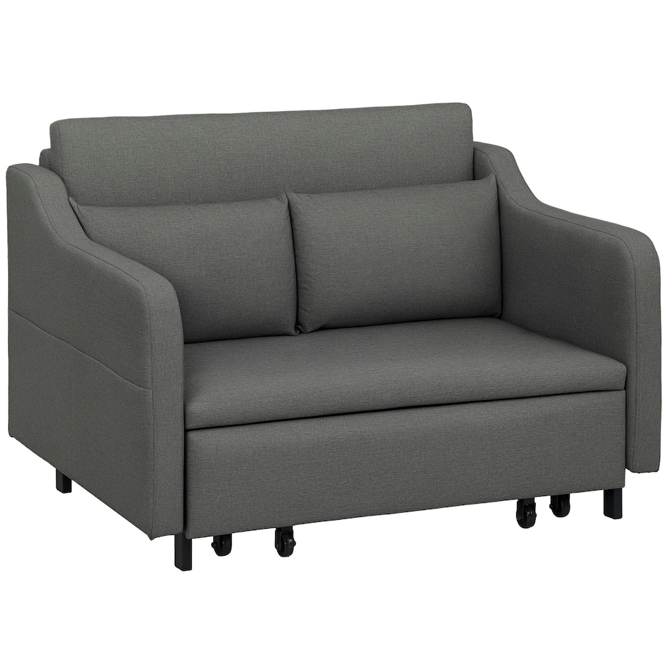 image 1 of HOMCOM Pull Out Sofa Bed, Fabric 2 Seater Sofa Couch for Living Room, Grey