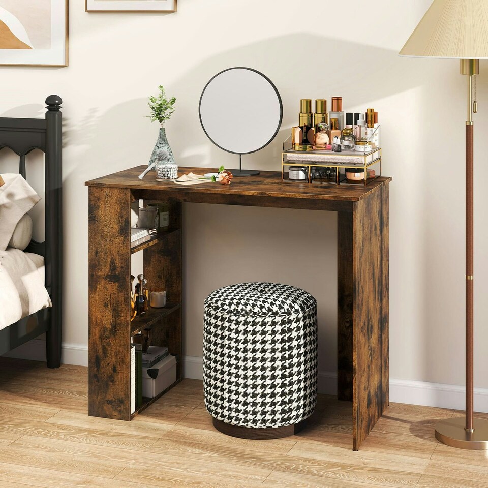 image 1 of COSTWAY Computer Desk Wooden Writing Desk w/Bookshelf Brown
