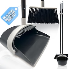 Long Handled Dustpan and Brush Set Upright Sweeping Broom with Built-In Bristle Cleaner