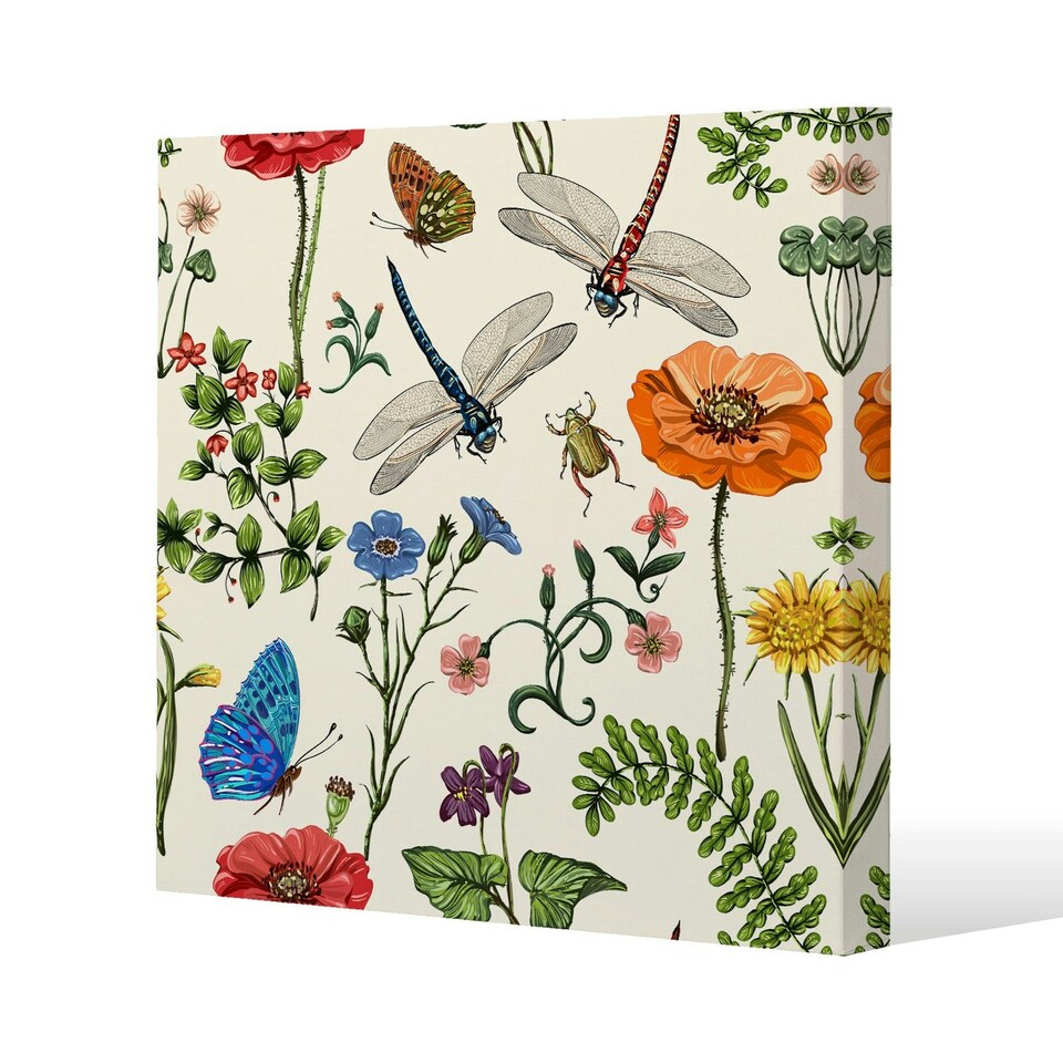 image 1 of Flowers & Insects (Canvas Print) 101 x 101 x 4cm