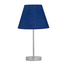 Chrome Stick Table Lamp with Navy Blue Fabric Shade Chrome | Blue