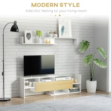 HOMCOM TV Cabinet Unit w/ Wall-Mounted Shelf, Open Shelves White and Natural | White