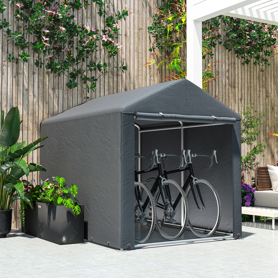 image 1 of Outsunny 1.6 x 2.2m Garden Storage Shed Tent, Portable Shed Shelter with Galvanised Steel Frame and Large Door, for Motorbike, Garden Tools, Bike Storage, Dark Grey | Grey | 1