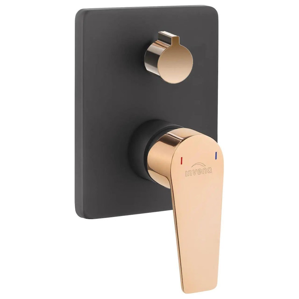 image 1 of Black/Rose Gold Brass Wall Concealed Shower Mixer Set Rainfall Handshower