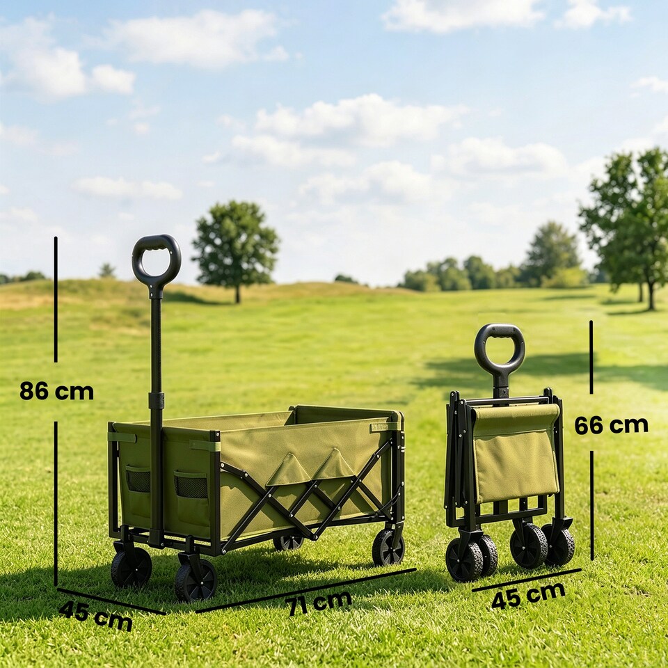 image 1 of Outsunny 60L Festival Trolley on Wheels, Collapsible Wagon Cart | Green | Army Green | 71 x 45 x 86 cm