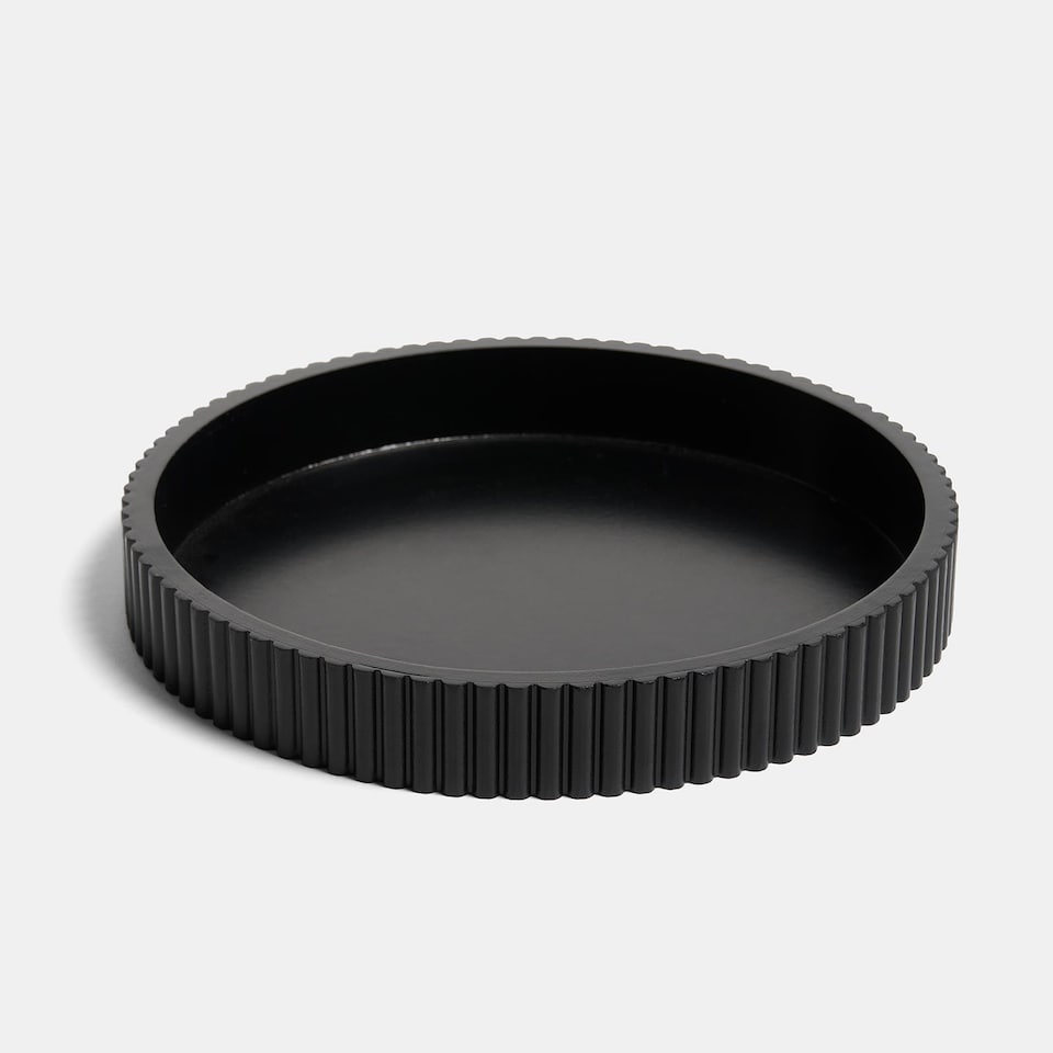 image 1 of OHS Ribbed Round Decorative Tray Table Organiser Countertop Storage | Black