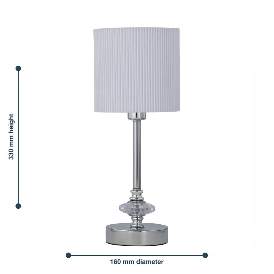 image 1 of First Choice Lighting Chrome Jewelled Table Lamp with White Pleat Shade Chrome | White