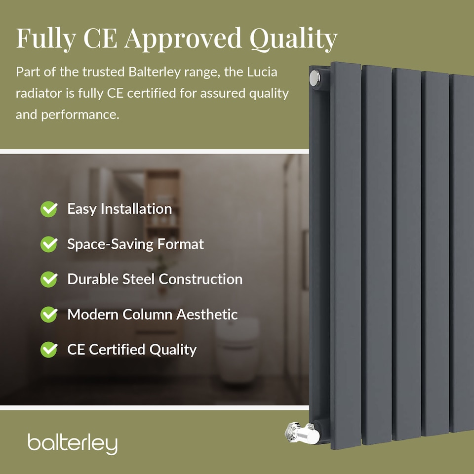 image 1 of Lucia Square Horizontal Double Panel Radiator, 600 x 1398mm Anthracite | Grey | Anthracite | 1