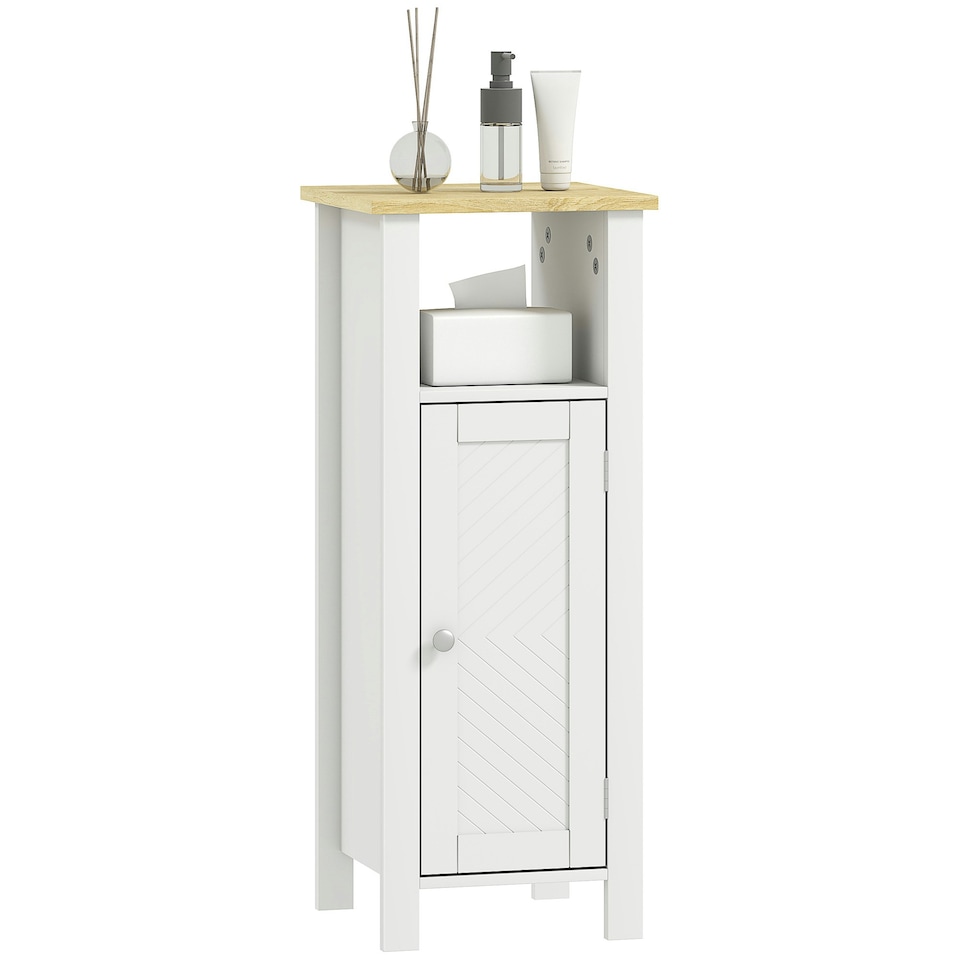 image 1 of kleankin Narrow Bathroom Storage Cabinet with Open Shelf, White White