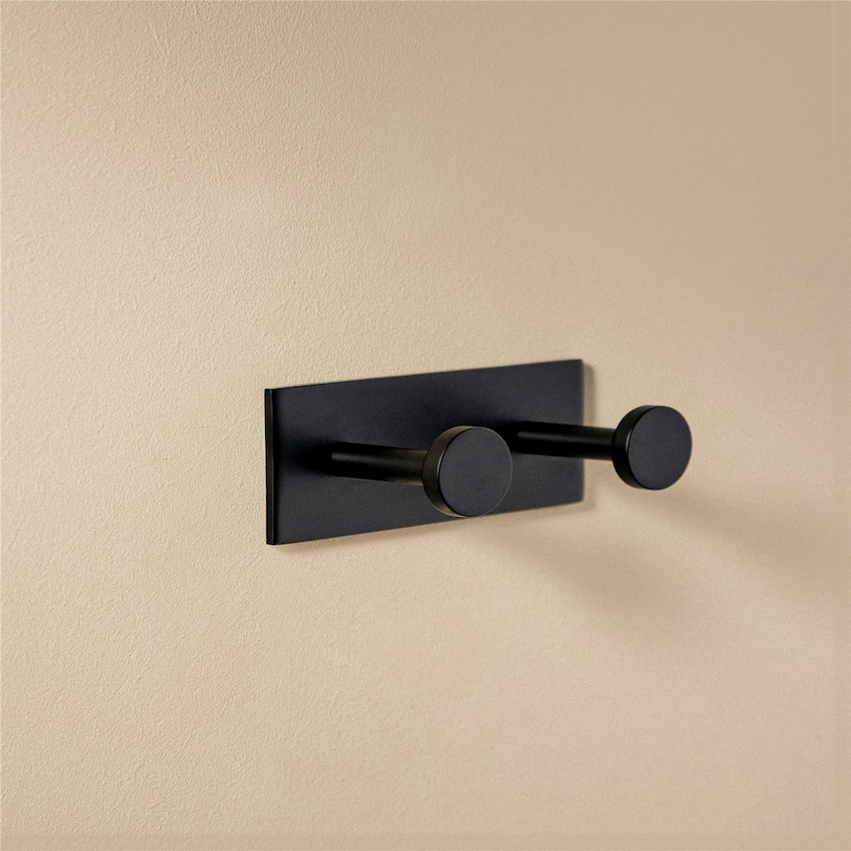 image 1 of Cosmic Double Coat Hook with Durable Metal for Bathroom, Matt Finish Black