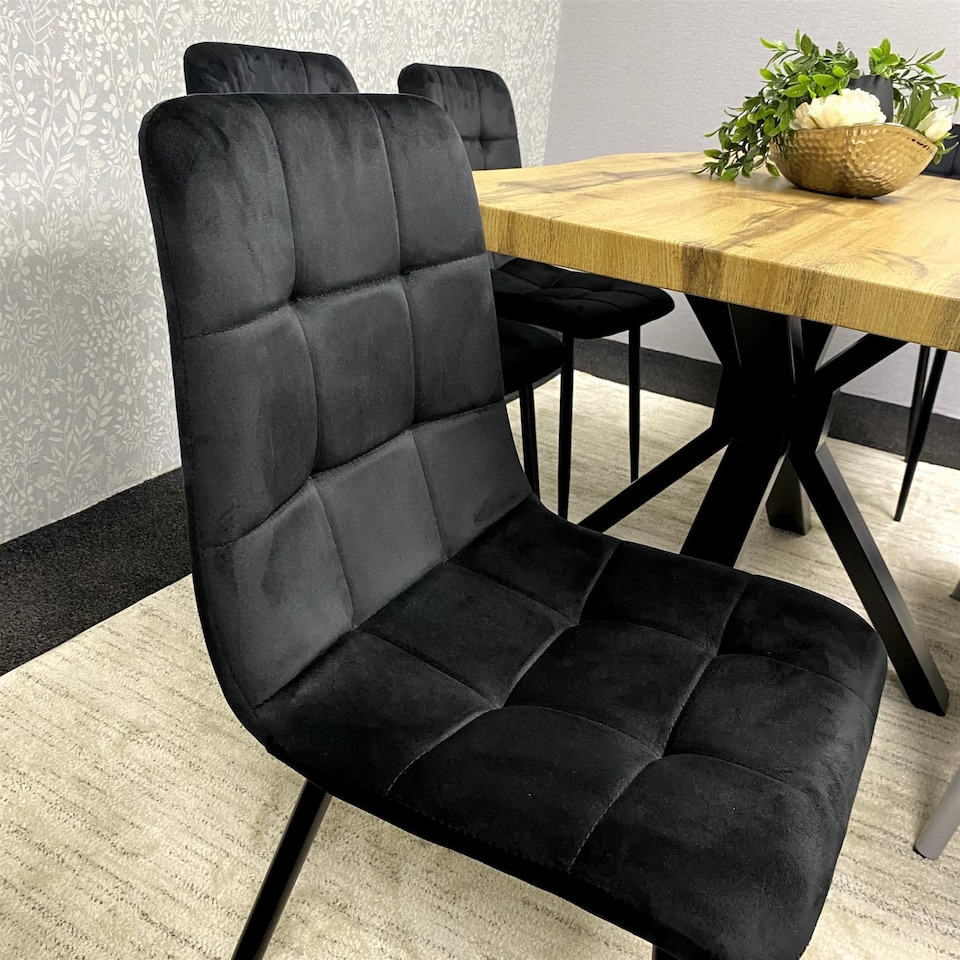 image 1 of Dining Set Of 6 Dining Table Set with 4 black Velvet Chairs And 1 Grey Bench Dining Room Furniture