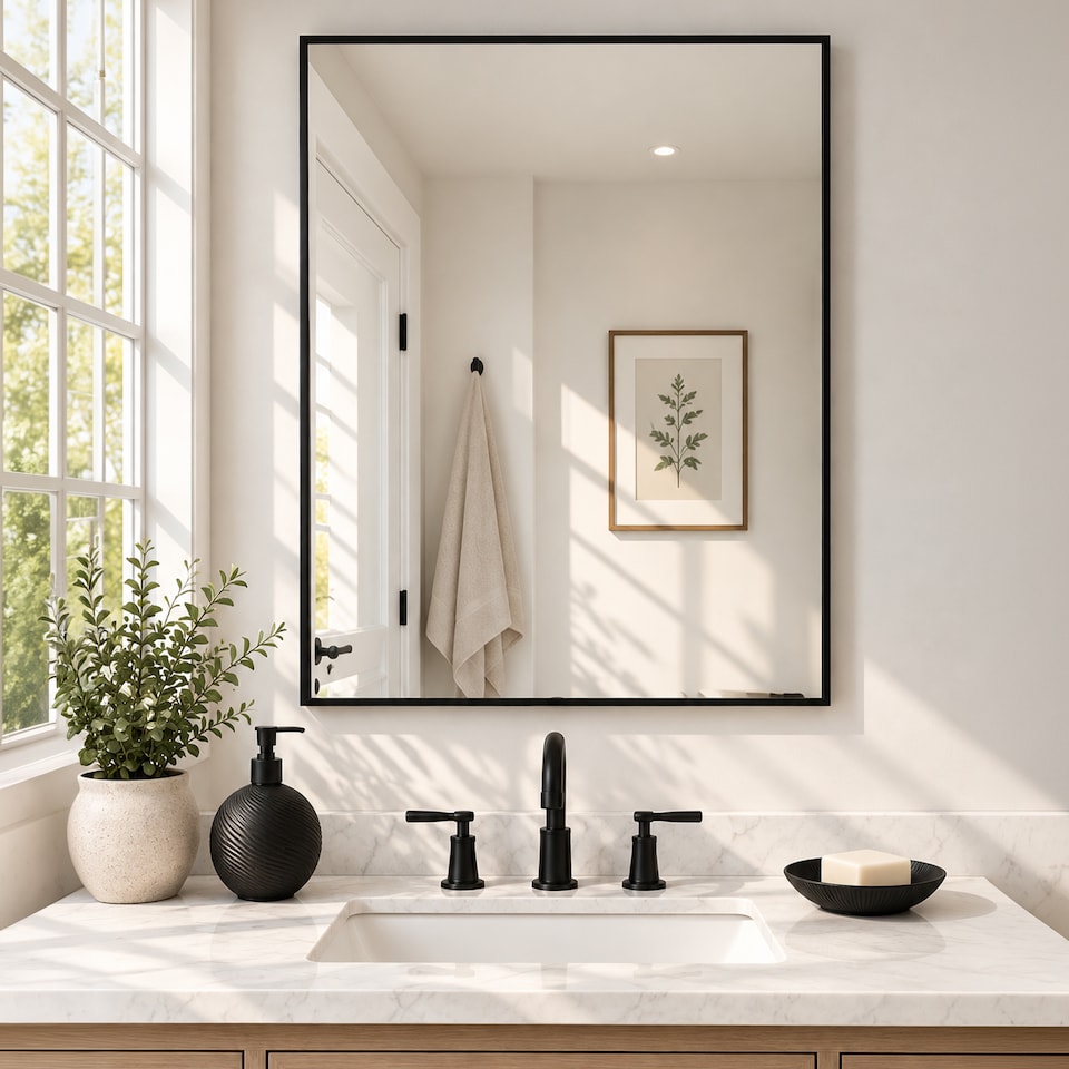 image 1 of Showerdrape Bayswarer Brushed Black Framed Rectangular Mirror 60x45cm