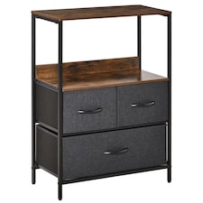 HOMCOM 3 Drawer Storage Chest Unit Home Cabinet w  Shelves Home Living Room Bedroom Entryway Living Furniture, Black