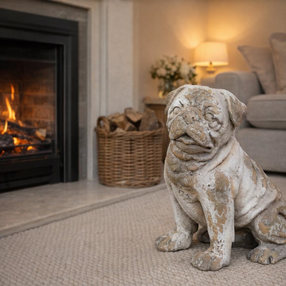 image 1 of Weathered Stone Pug Dog Home & Garden Statue