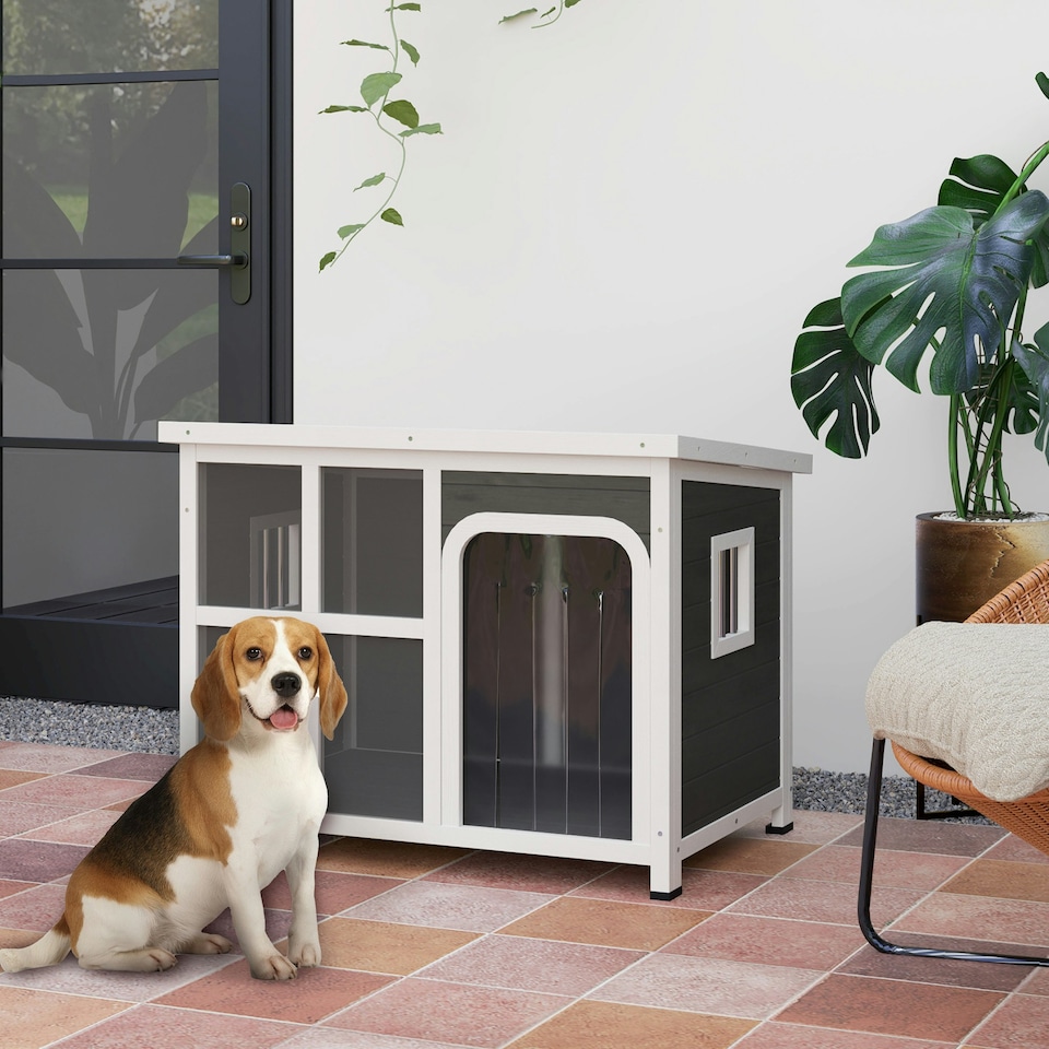 image 1 of PawHut Outdoor Wooden Dog Kennel w/ Openable Top, 90 x 62 x 71cm