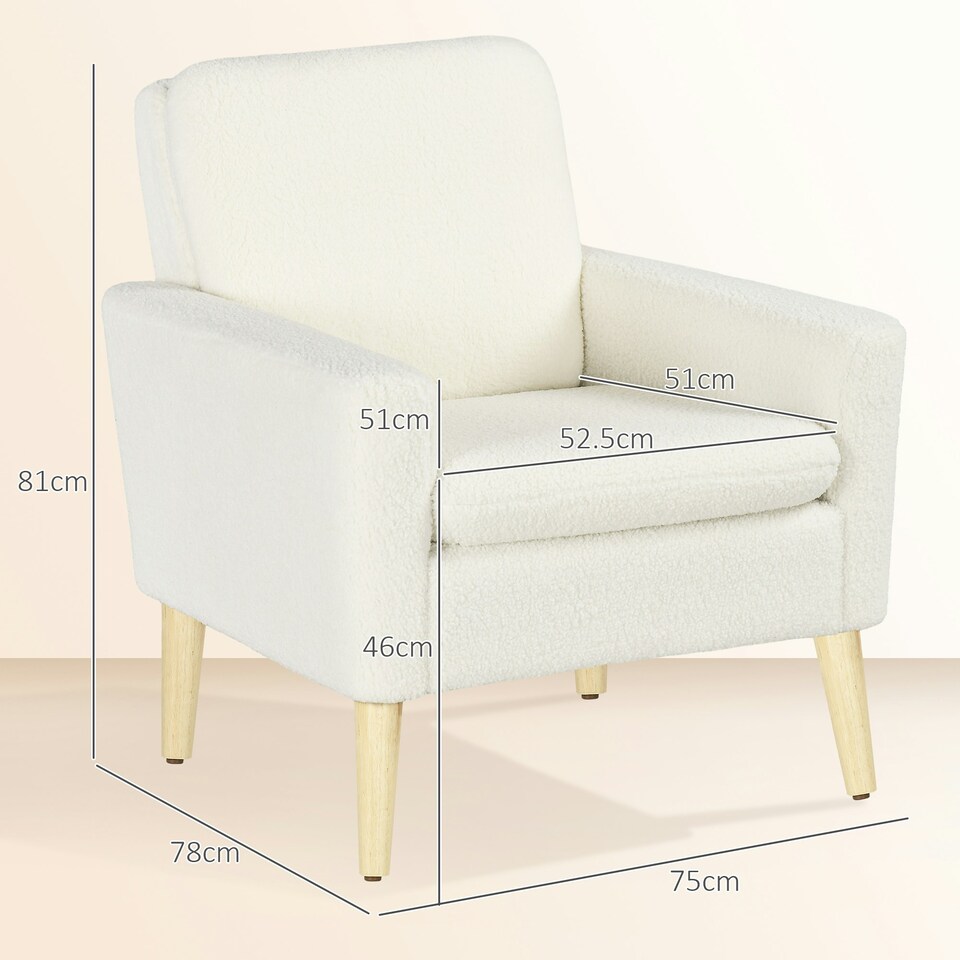 image 1 of HOMCOM Modern Accent Chair with Wood Legs, Wide Seat, Cream