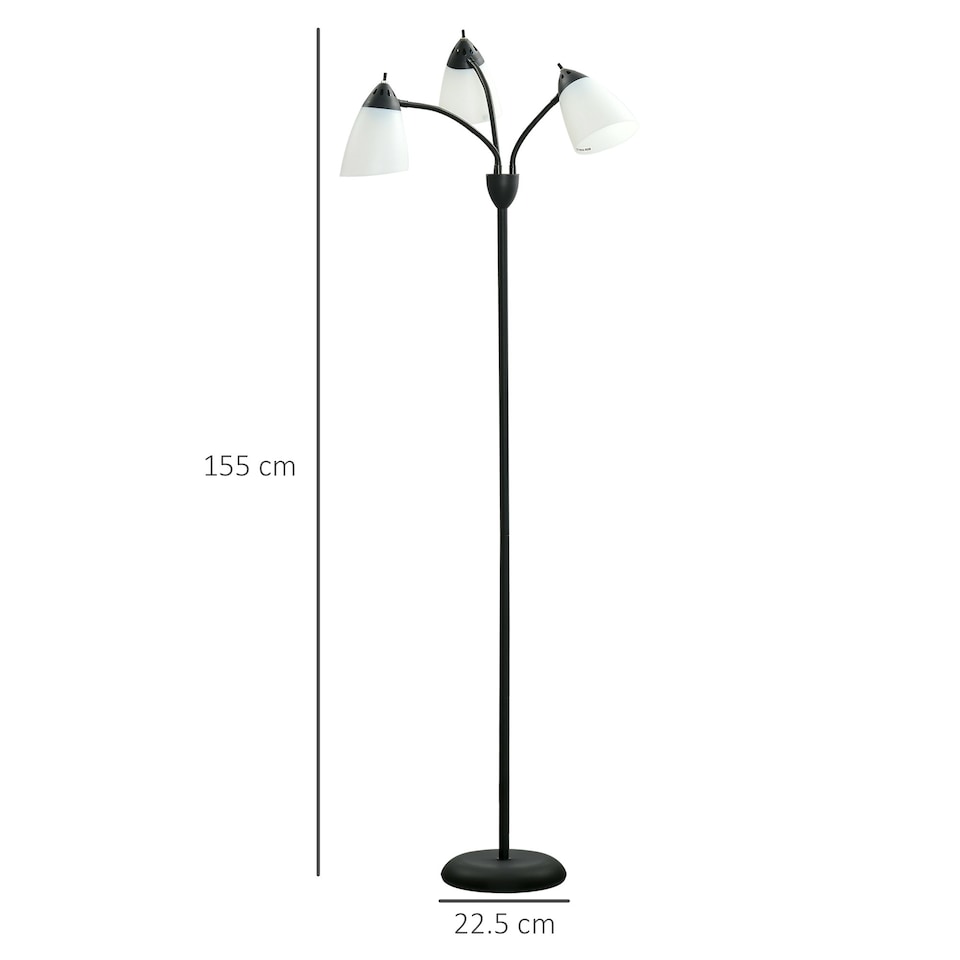 image 1 of HOMCOM Tree Floor Lamp with 3 Adjustable Light, Industrial Standing Lamp, Black