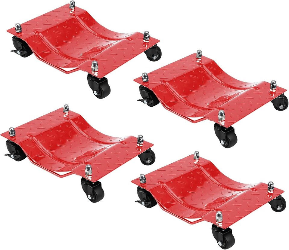 image 1 of London Boutique 4-Pack Heavy-Duty Car Dollies, 6000 lbs Capacity, 360° Swivel Nylon Wheels with Brakes for Cars, Red
