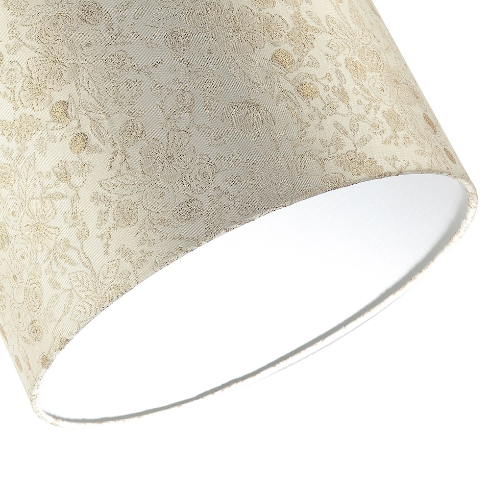 image 1 of Chic Textured Off-Cream Jacquard Drum Shade with Gold Foil Decor Print | Gold | Gold | 1