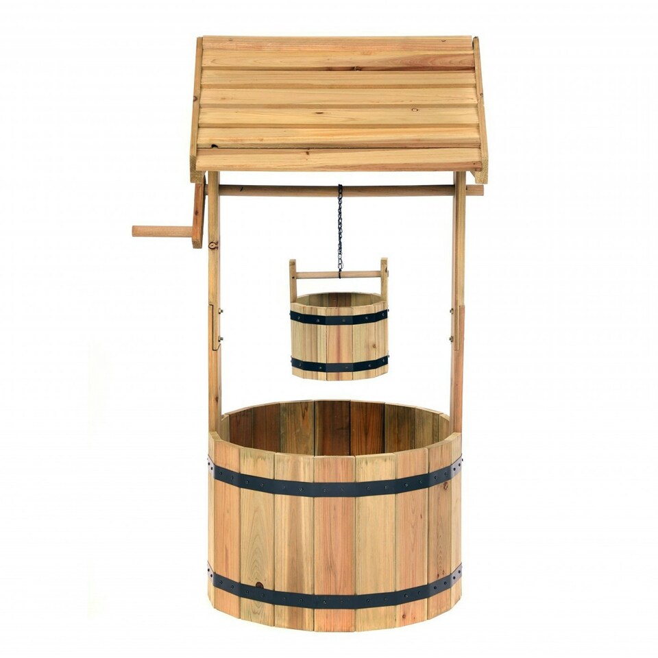 image 1 of Oypla Garden Wooden Wishing Well Flower Planter Ornamental Plant Pot Brown