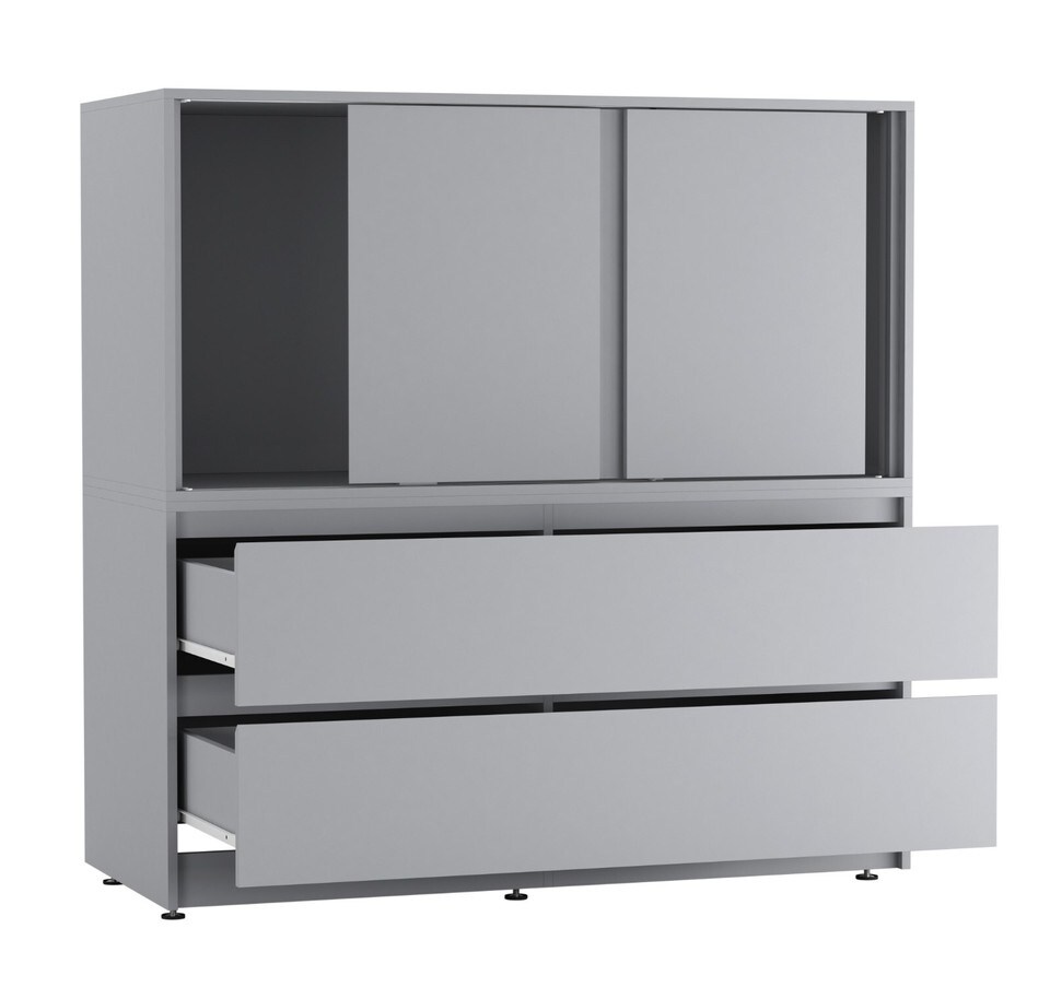 image 1 of 120cm 3 Sliding Door 4 Drawer Bedside Cabinet Storage End Unit Bedroom Furniture | Grey | Grey | 1