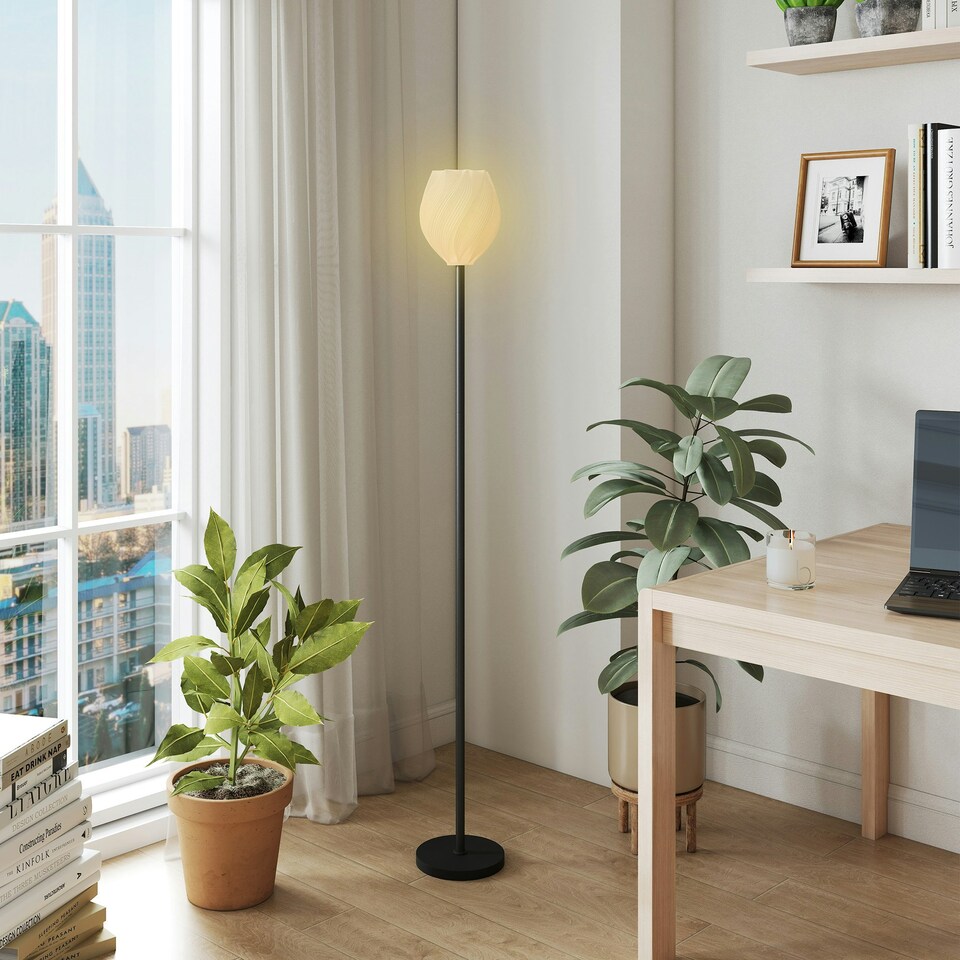 image 1 of HOMCOM 3D Printed Standing Lamp with Rose Shade, 3 Colour Temperature, White | White