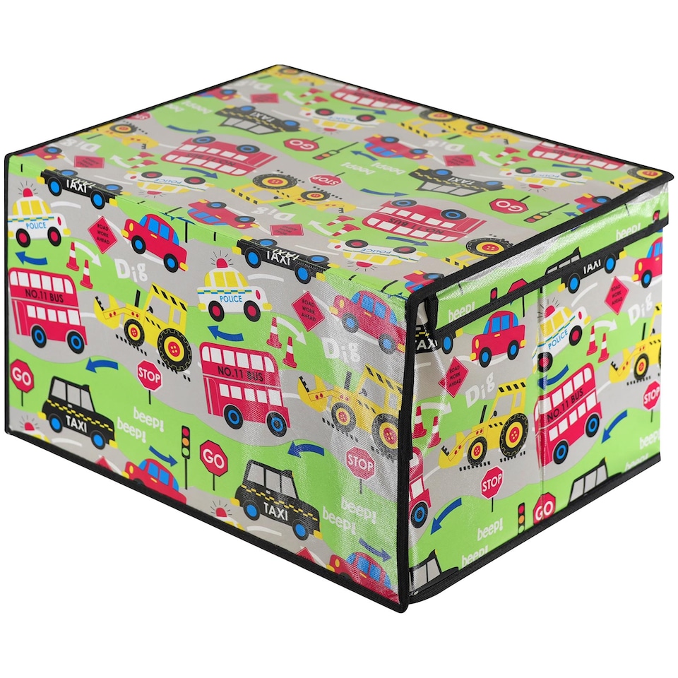 image 1 of The Magic Toy Shop Road Works Design Foldable Toy Storage Box 50x30x40cm