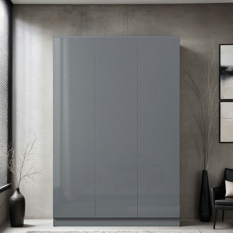 image 1 of FWStyle Stora 3 Door Wardrobe - Grey Gloss Front Grey